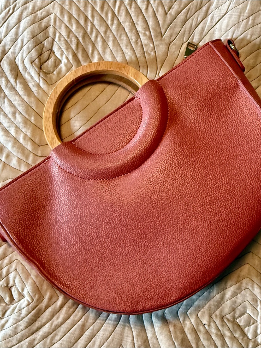 Women’s Semi-Circle Handbag with Wooden Handle